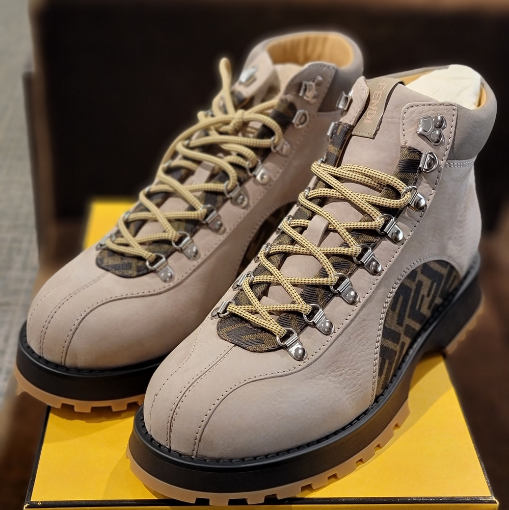 Fendi Leather Monogram Hiking Boots